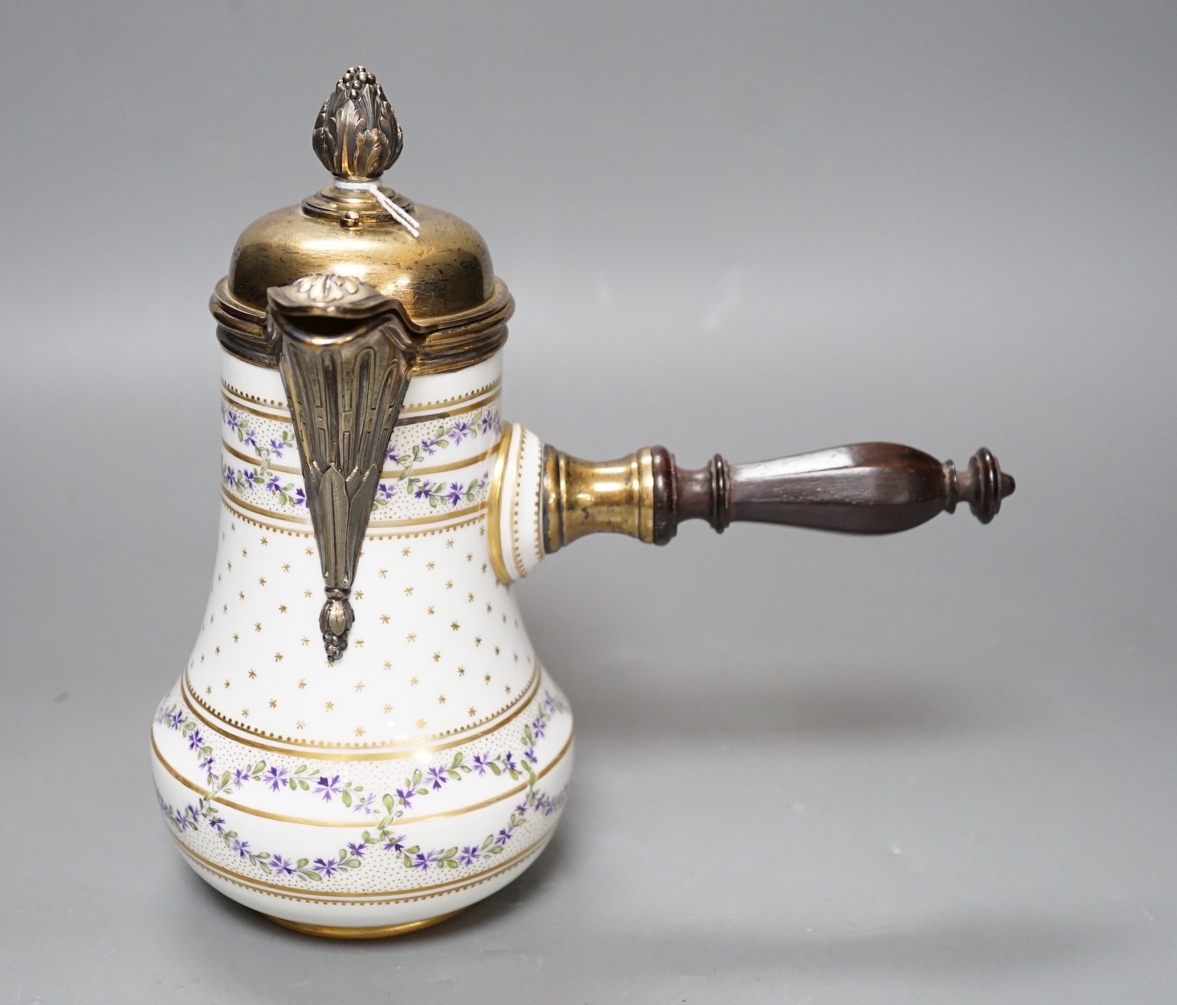 A 19th century Paris porcelain silver gilt mounted chocolate pot, 21 cm high